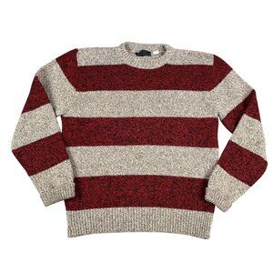 Vintage Peconic Bay Traders Womens Red & Grey Striped Sweater Sz Large - 22" pit